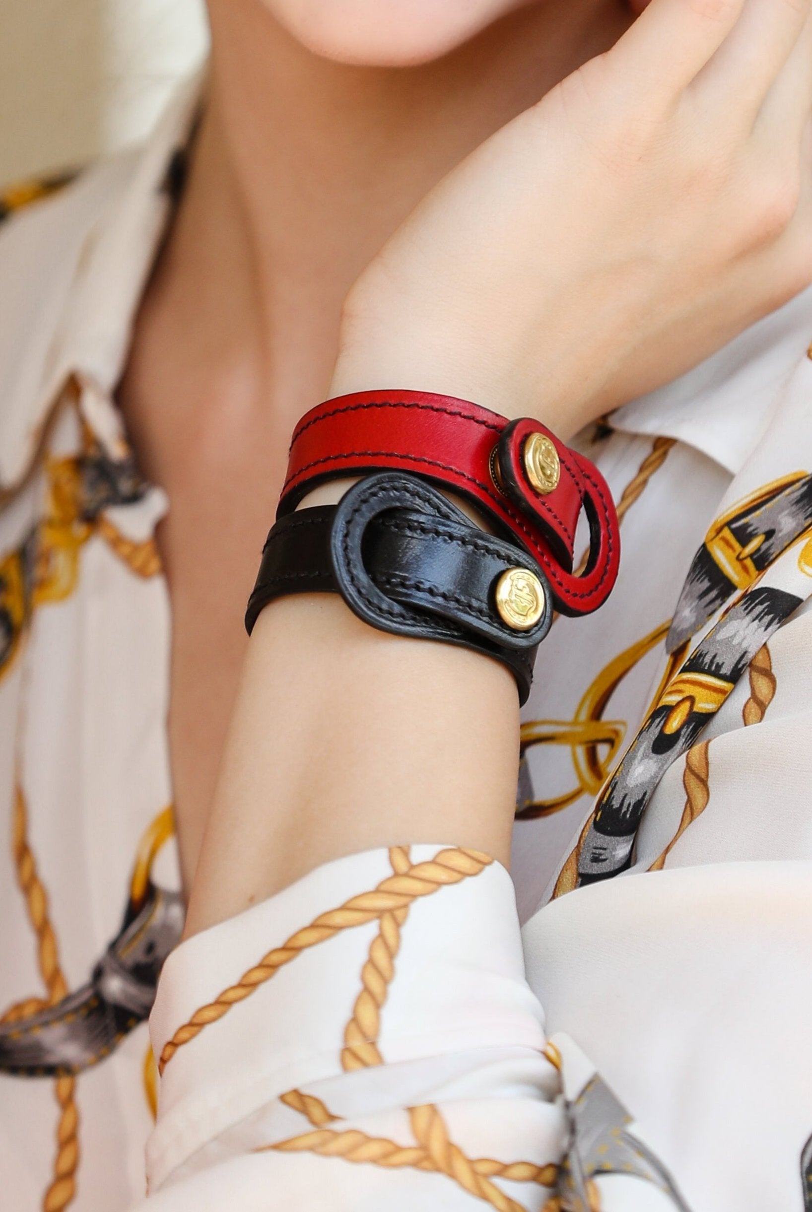 Signature Leather Bracelet red and black