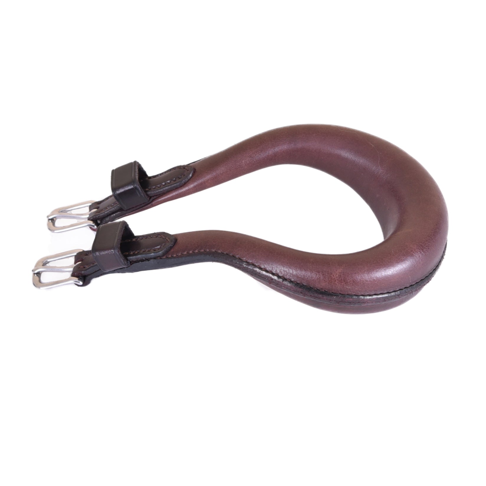 ACTraining Crupper, designed for stabilizing saddles on horses, made of brown leather with adjustable buckles, laid flat on a white background.