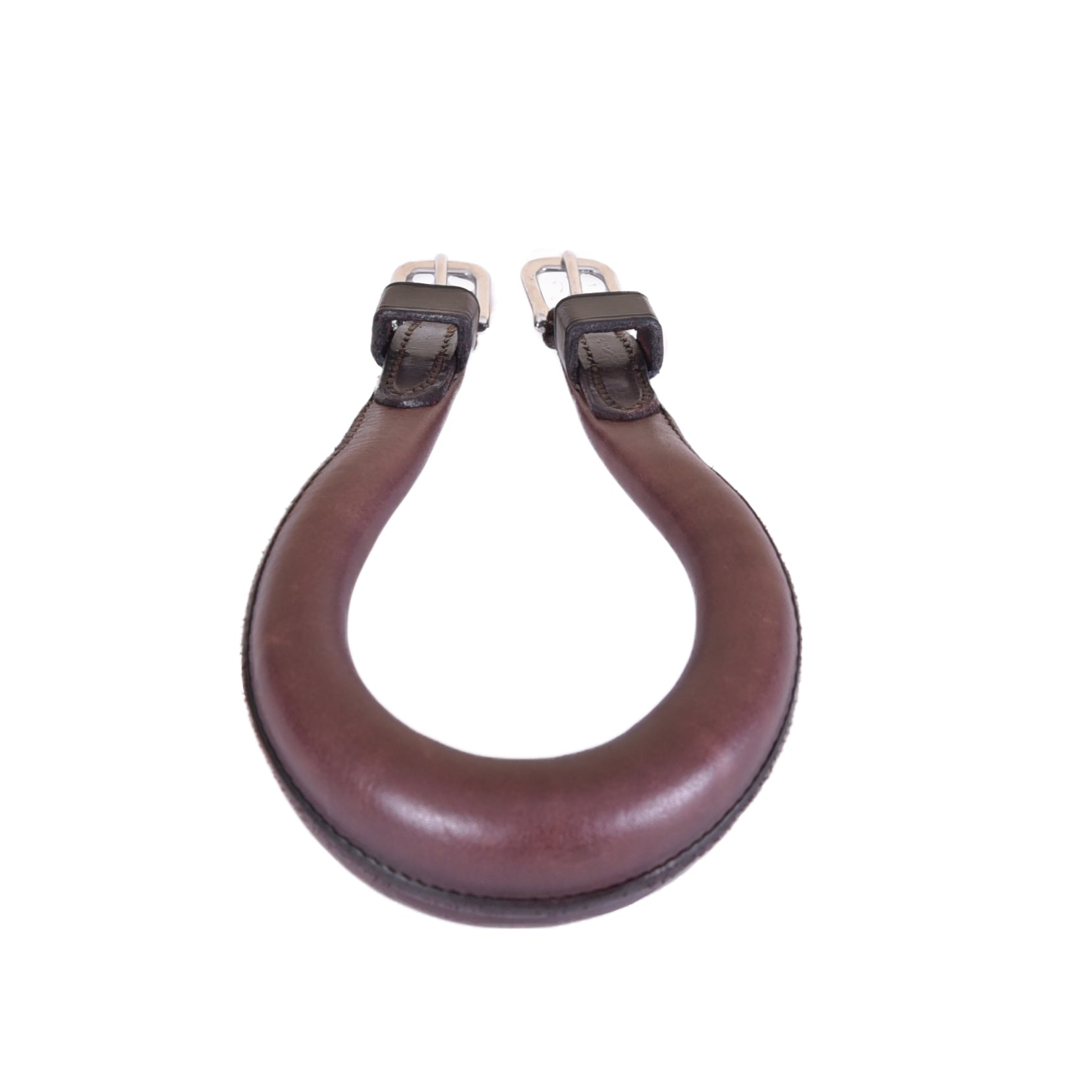 ACTraining Crupper, designed for stabilizing saddles on horses, made of brown leather with adjustable buckles, laid flat on a white background.