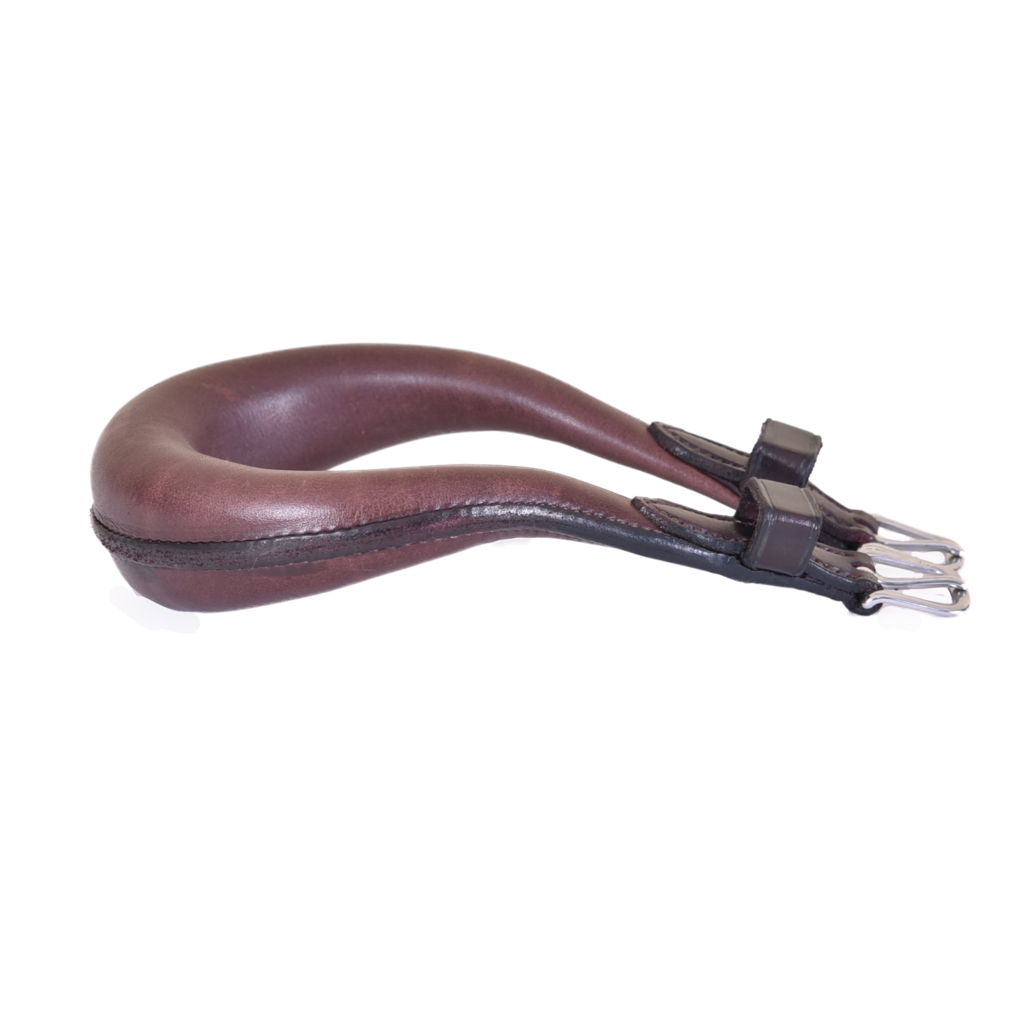 ACTraining Crupper, designed for stabilizing saddles on horses, made of brown leather with adjustable buckles, laid flat on a white background.