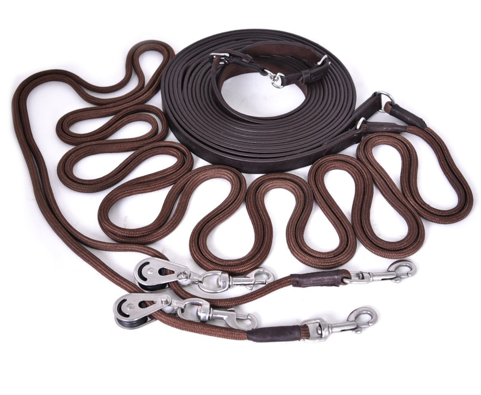Jog Lines With Cord And Pulley Fronts: Set of Jog Lines with Cord Lines, Metal Pulley Fronts, and Leather Components