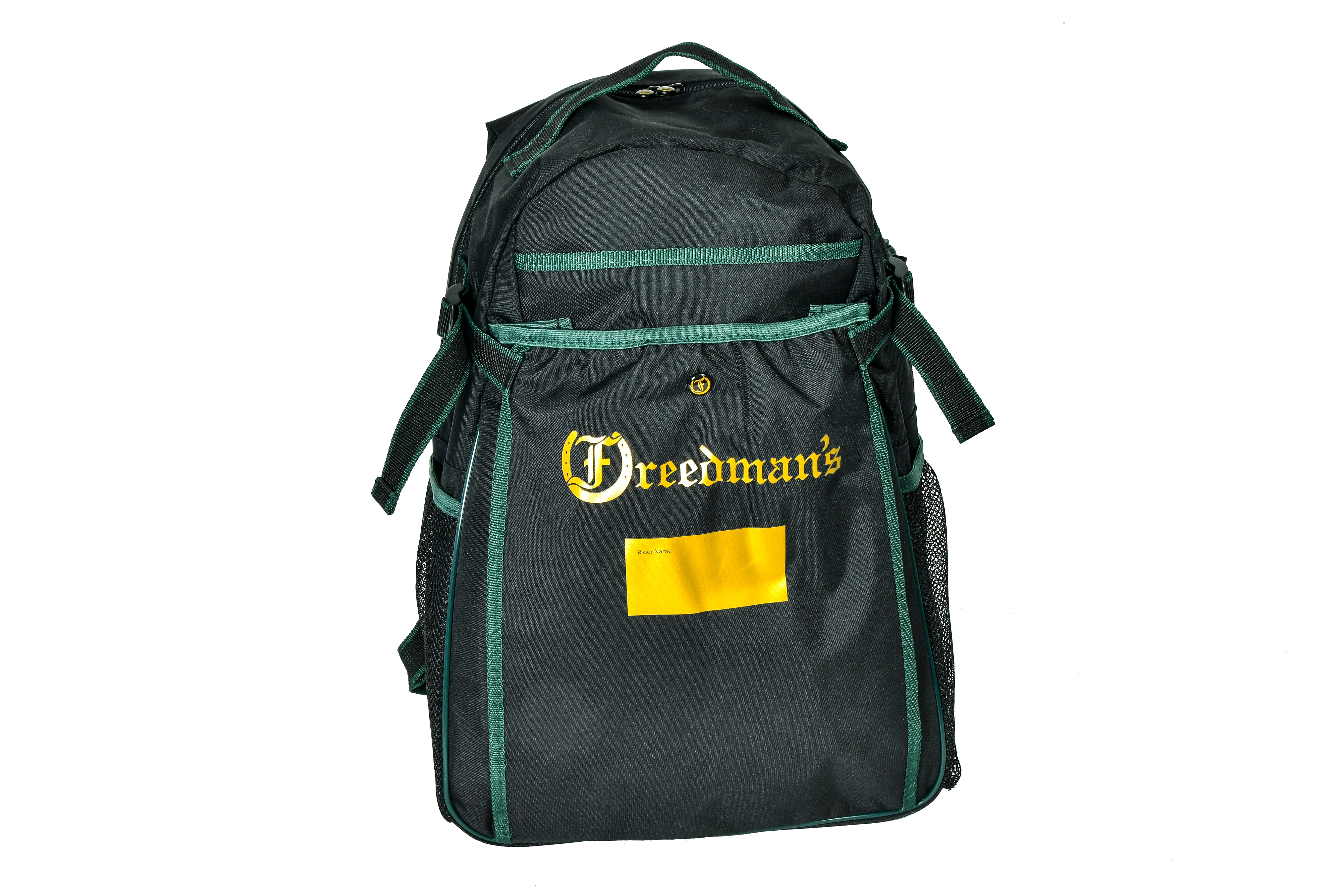 Freedman's Black Backpack with Green Trim and Gold Logo
