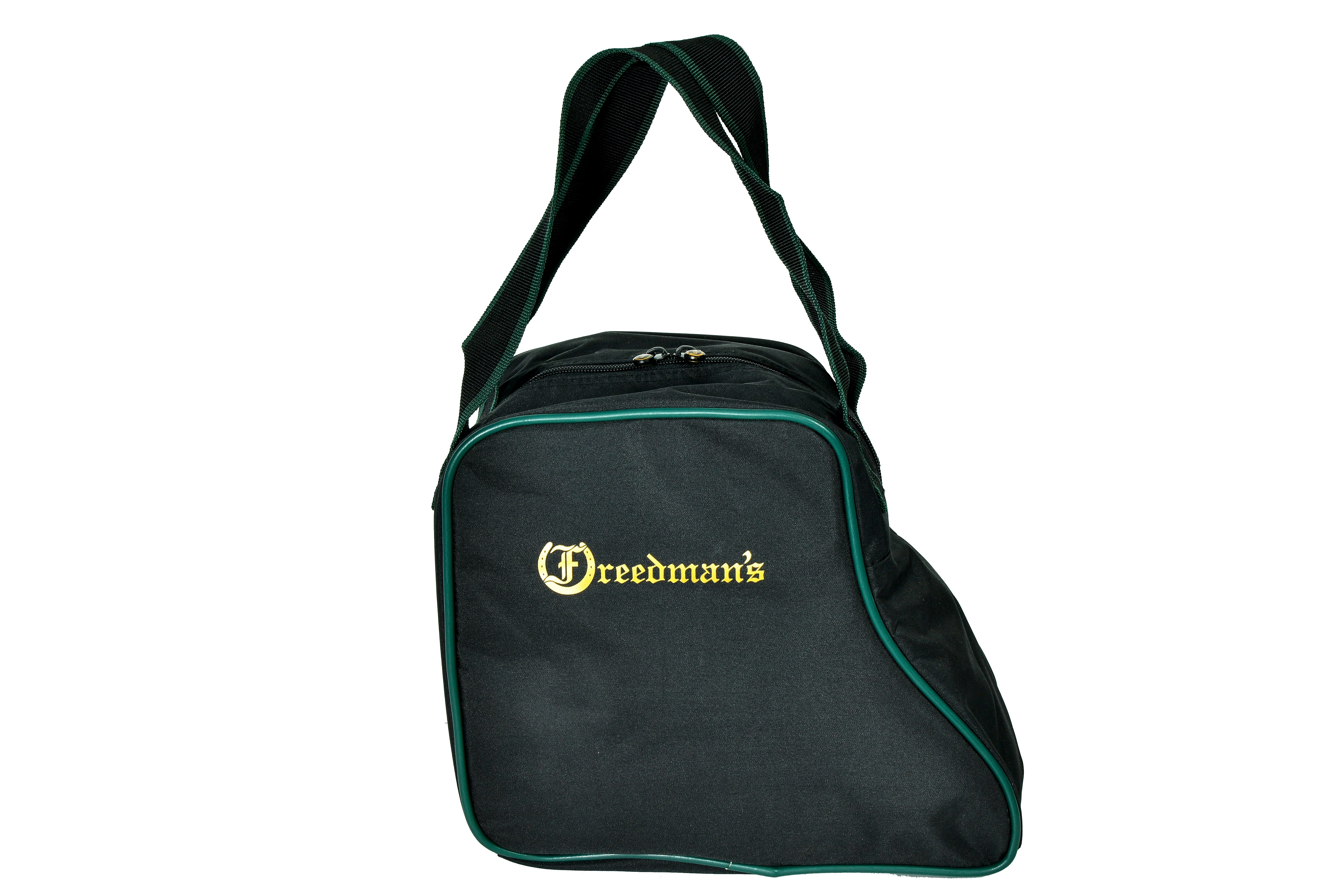 Team Freedman's Jodhpur Boot Bag, side view, showing strap and logo.