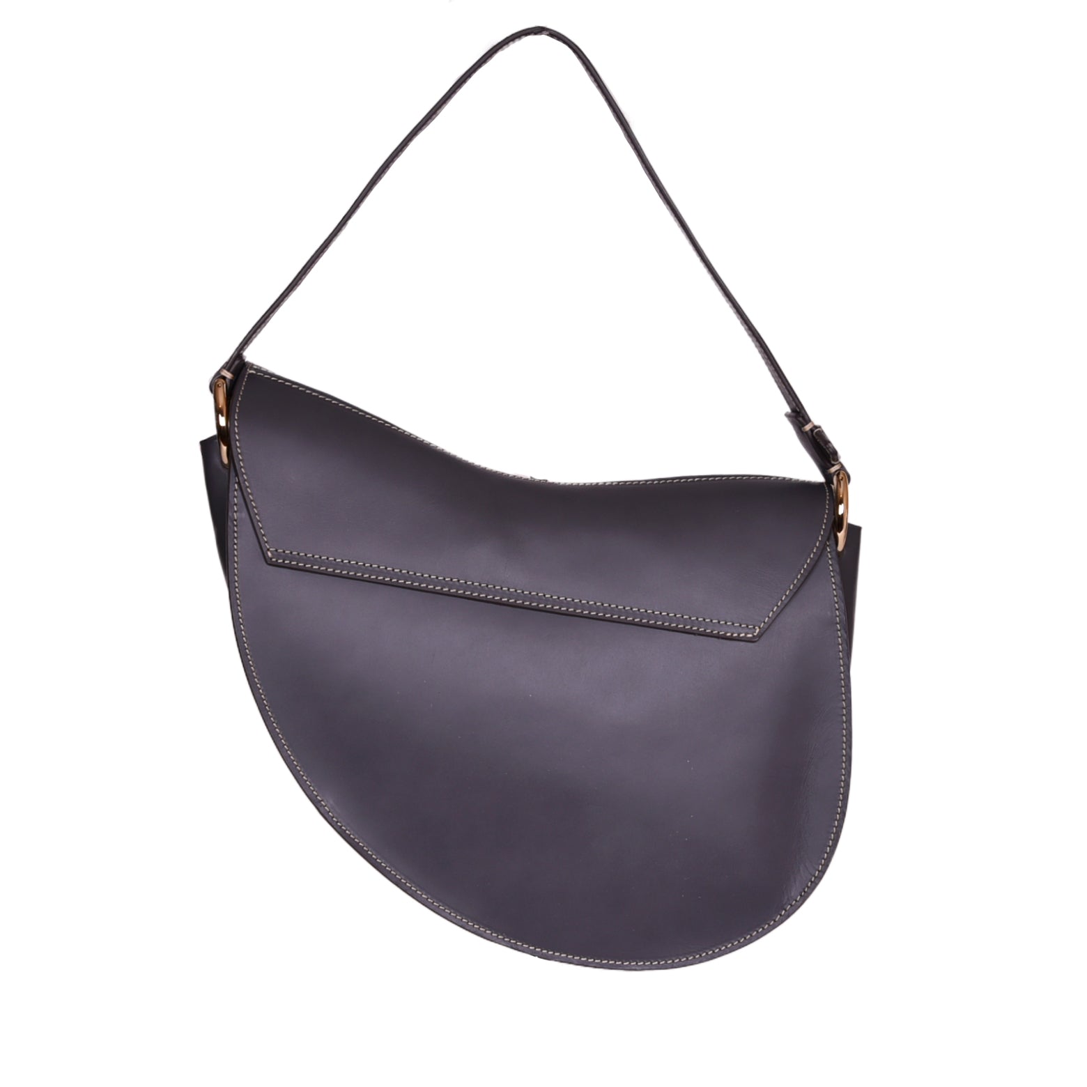 Brown leather Burghley Shoulder Bag with saddle stitching, buckle closure, and adjustable strap, on a white background.