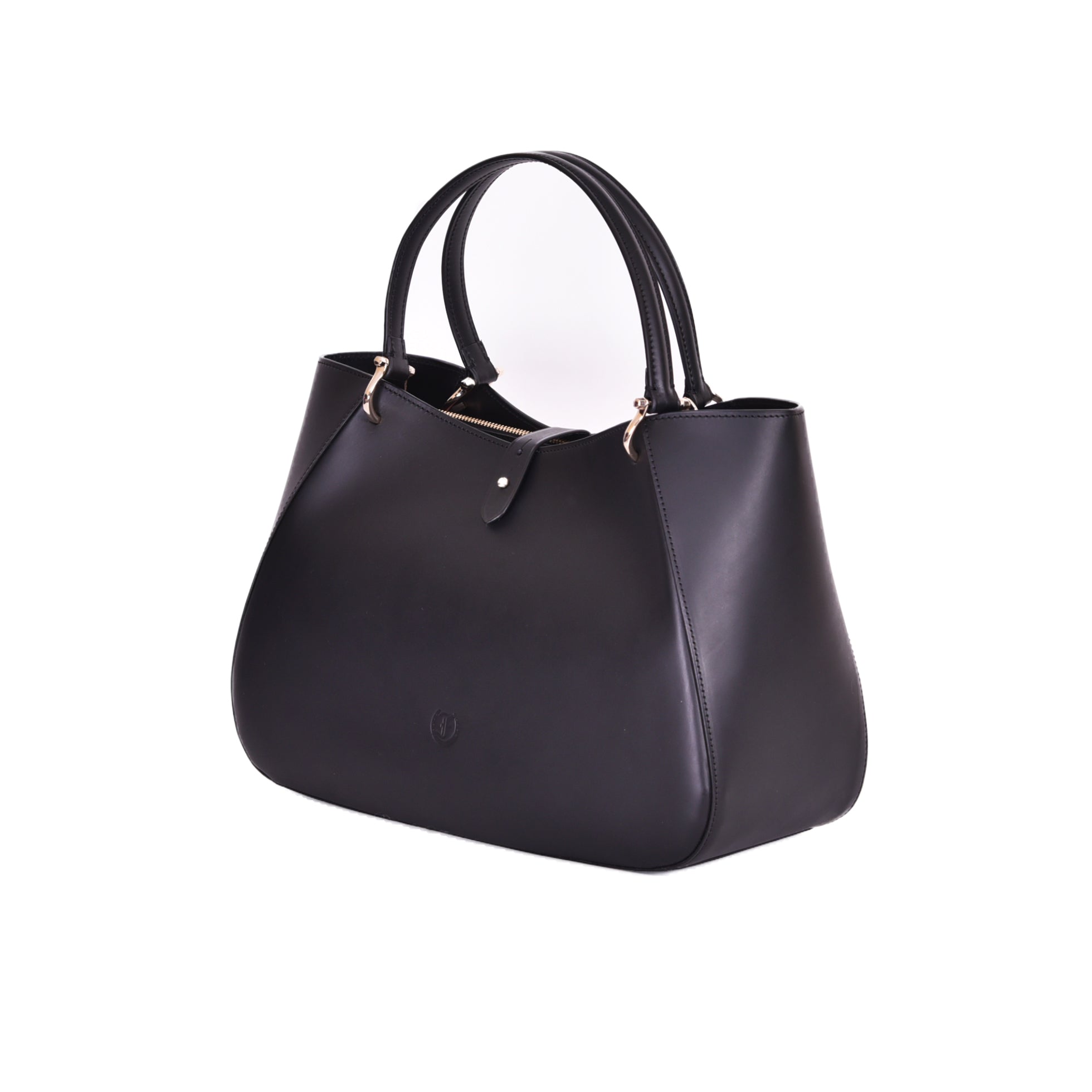 Side View of Freedman's Cabriolet Bag in Black Leather, Showing Curved Silhouette