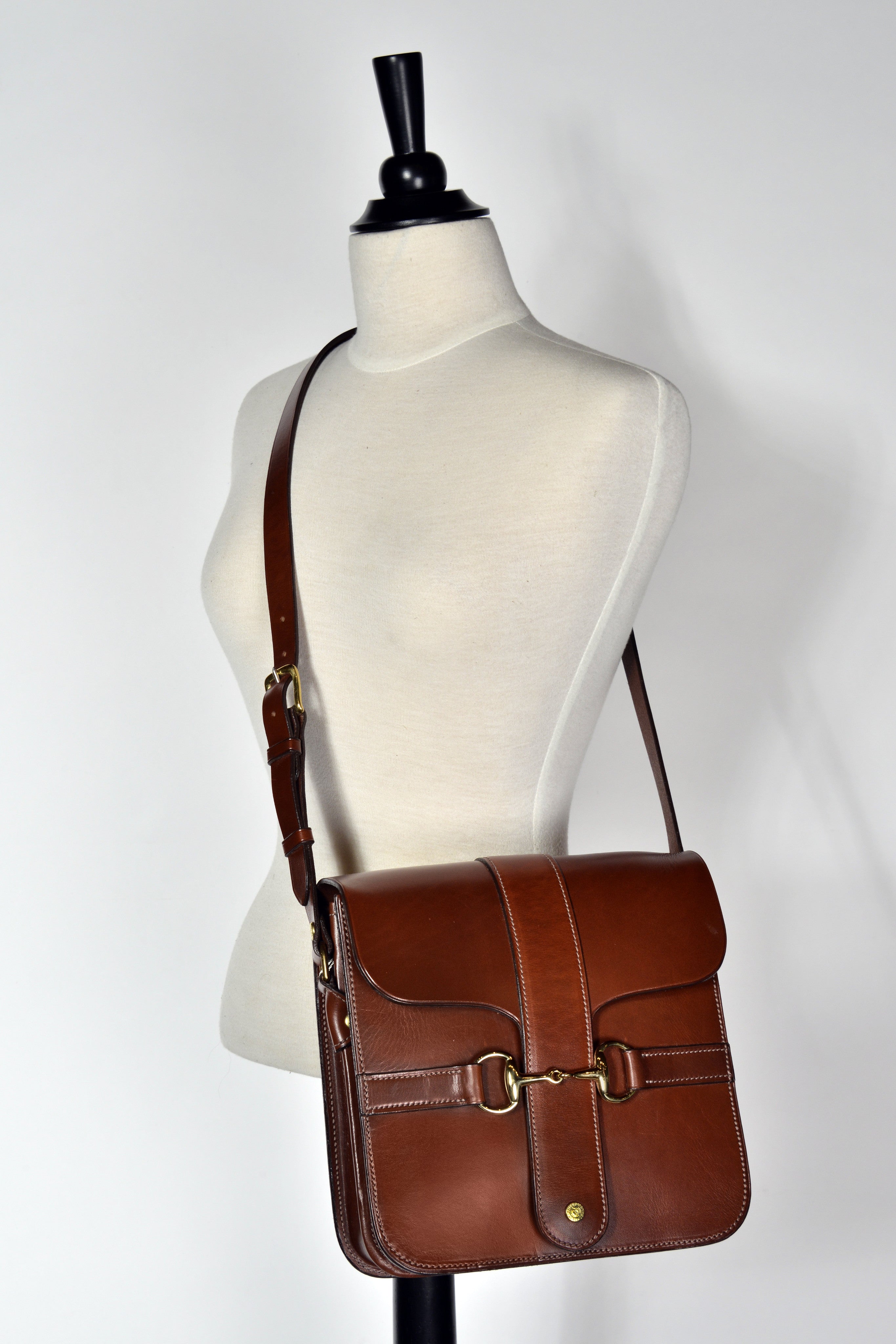 Brown Leather Large Snaffle Bit Shoulder Bag with gold-tone hardware.