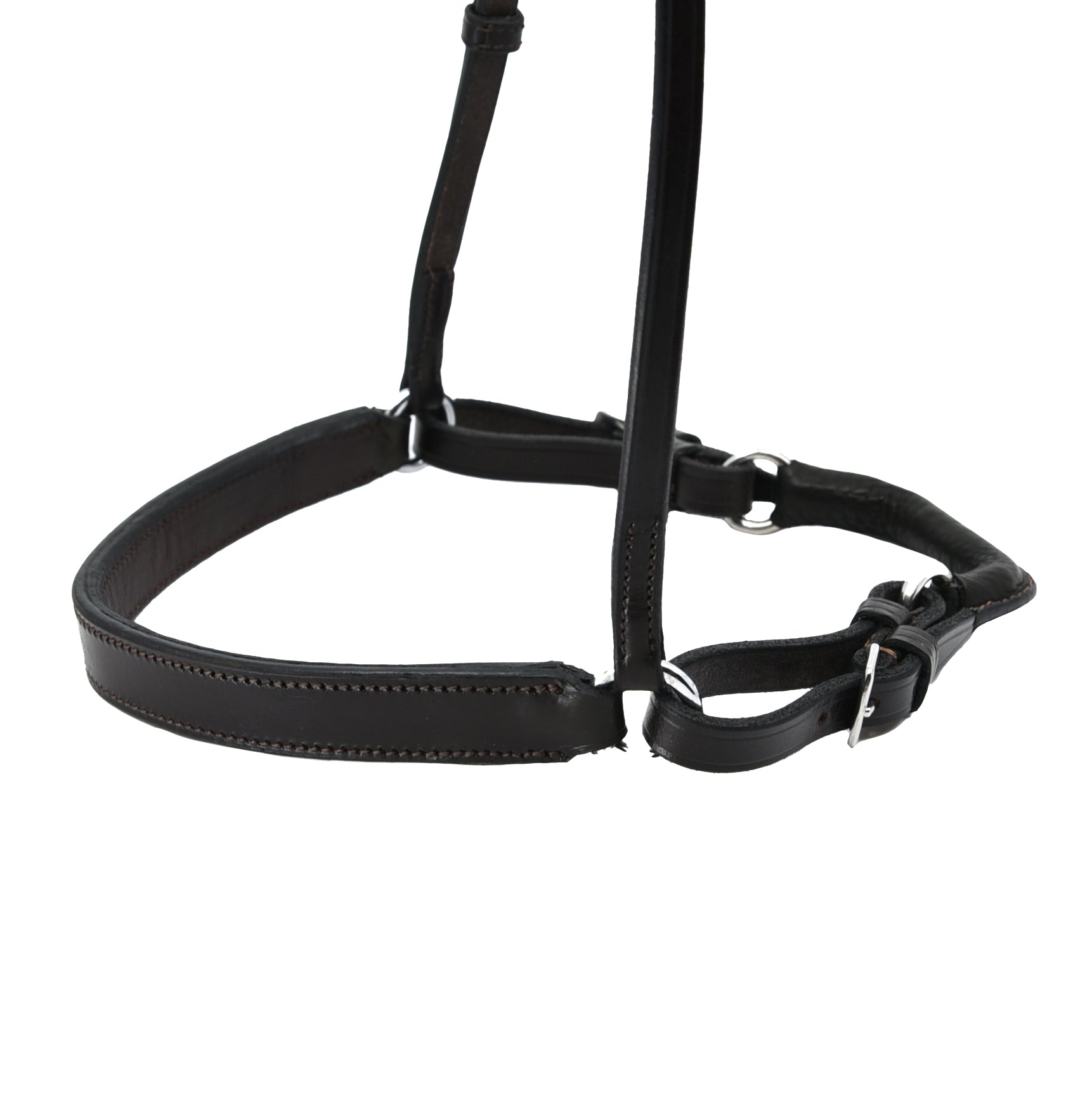 Freedman's Chin Bar Caveson: Black Leather Caveson with Adjustable Chin Strap and Buckles for Horse Training, Close-Up View