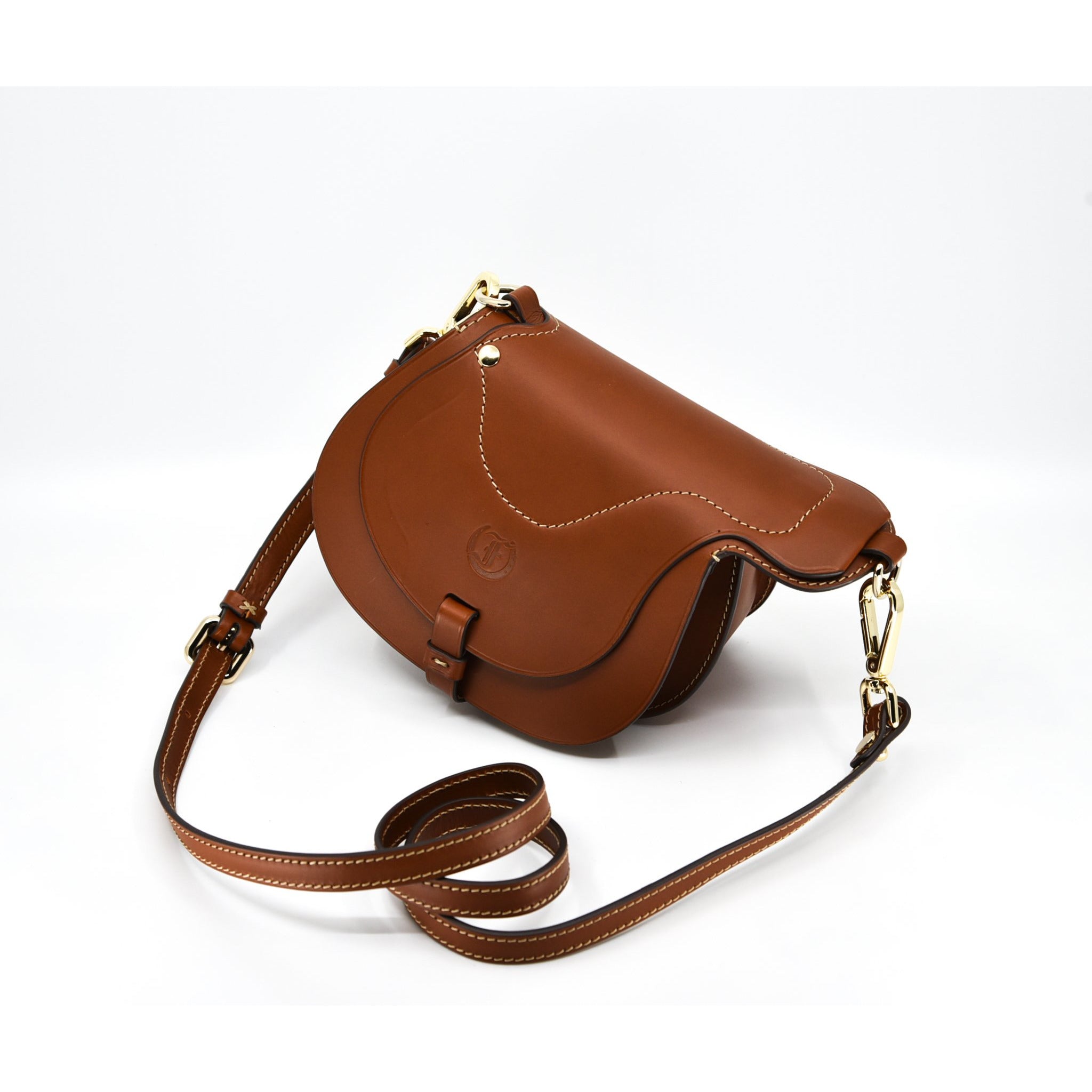 Freedman's Brown Leather Derby Shoulder Bag, shaped Like Saddle: Saddle-Shaped with Adjustable Shoulder Strap and Gold Hardware