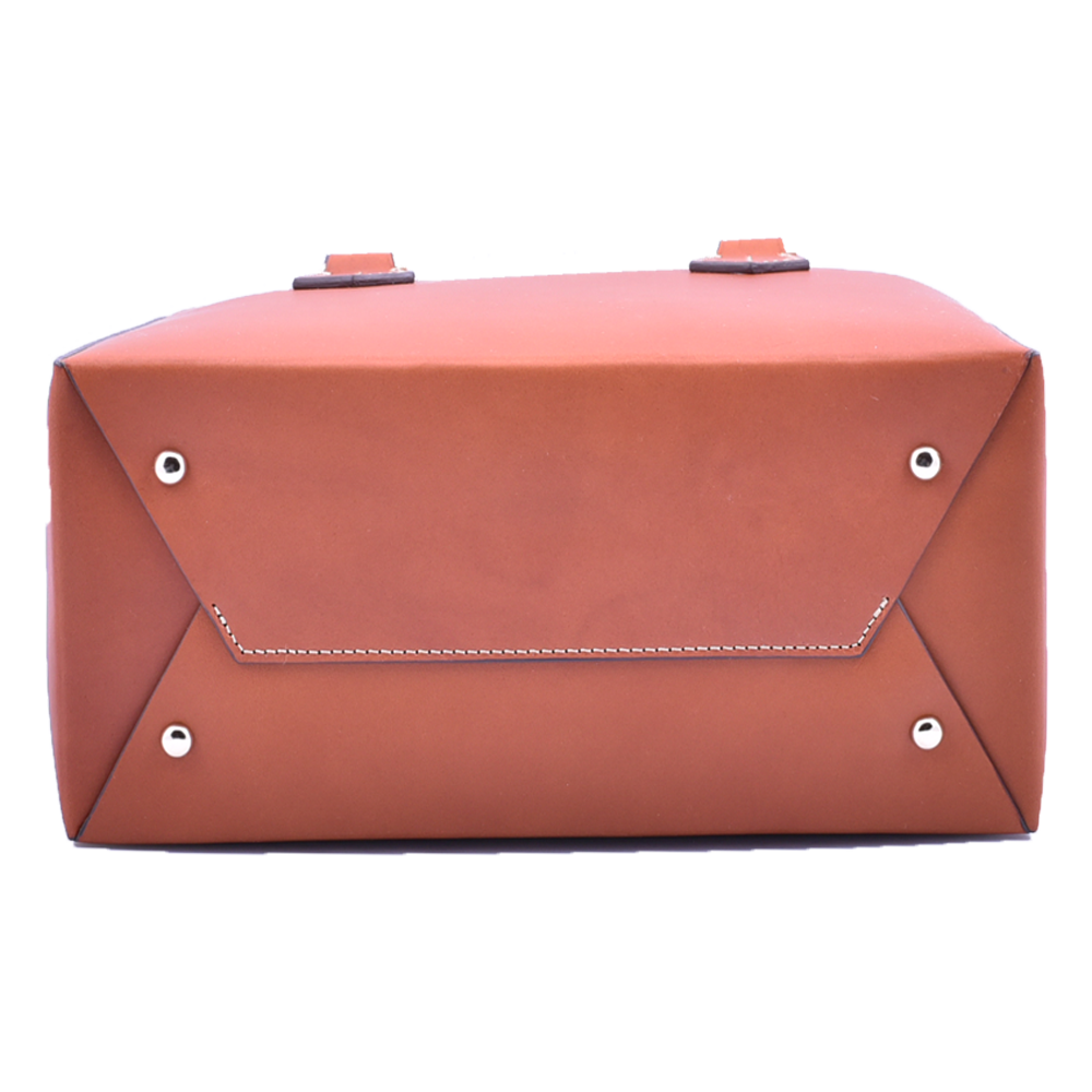 Freedman's Dormeuse Bag: Classic and Elegant Women's Handbag view form the bottom, Tan Leather with Detailed Stitching