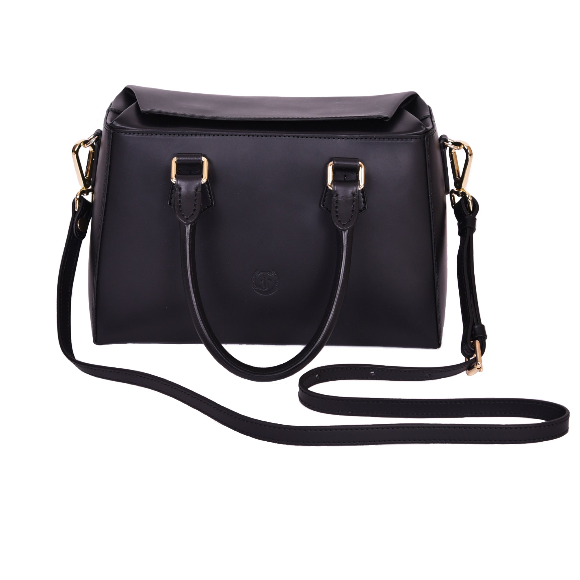 Freedman's Dormeuse Bag: Black Leather Handbag with Top Handle and Gold Hardware