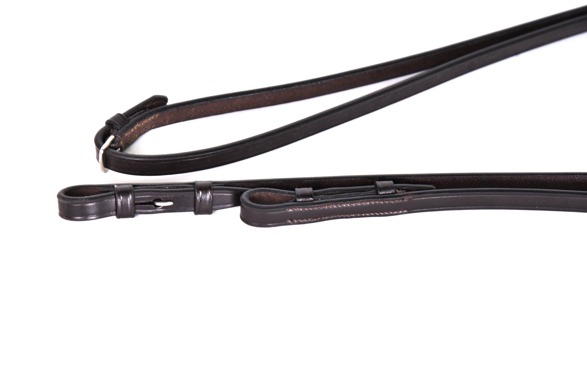 Leather Flat Reins for Horse Riding- Close up view.