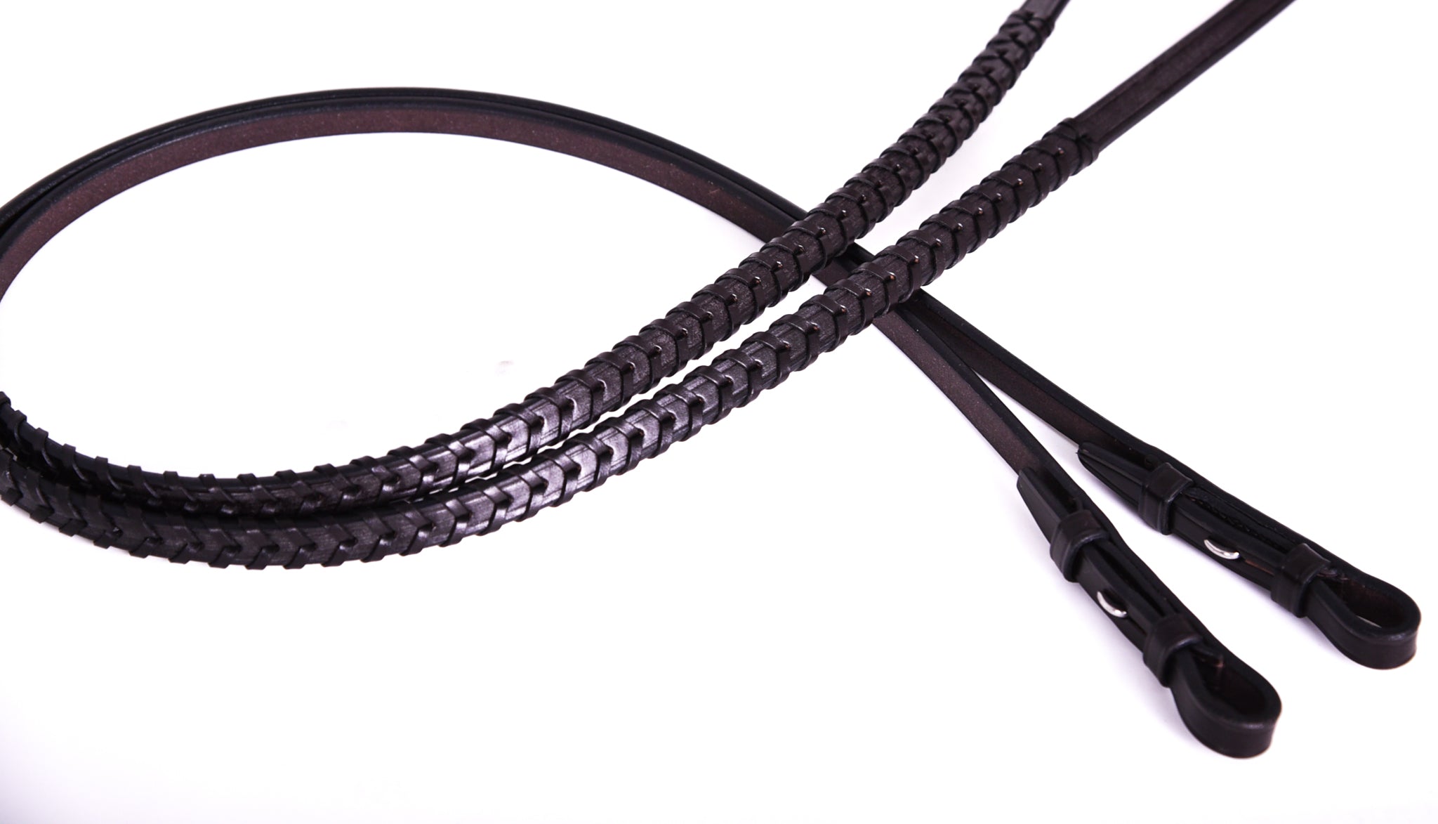 Close-up of Finely Laced Reins Detailing Lacing and Texture -
