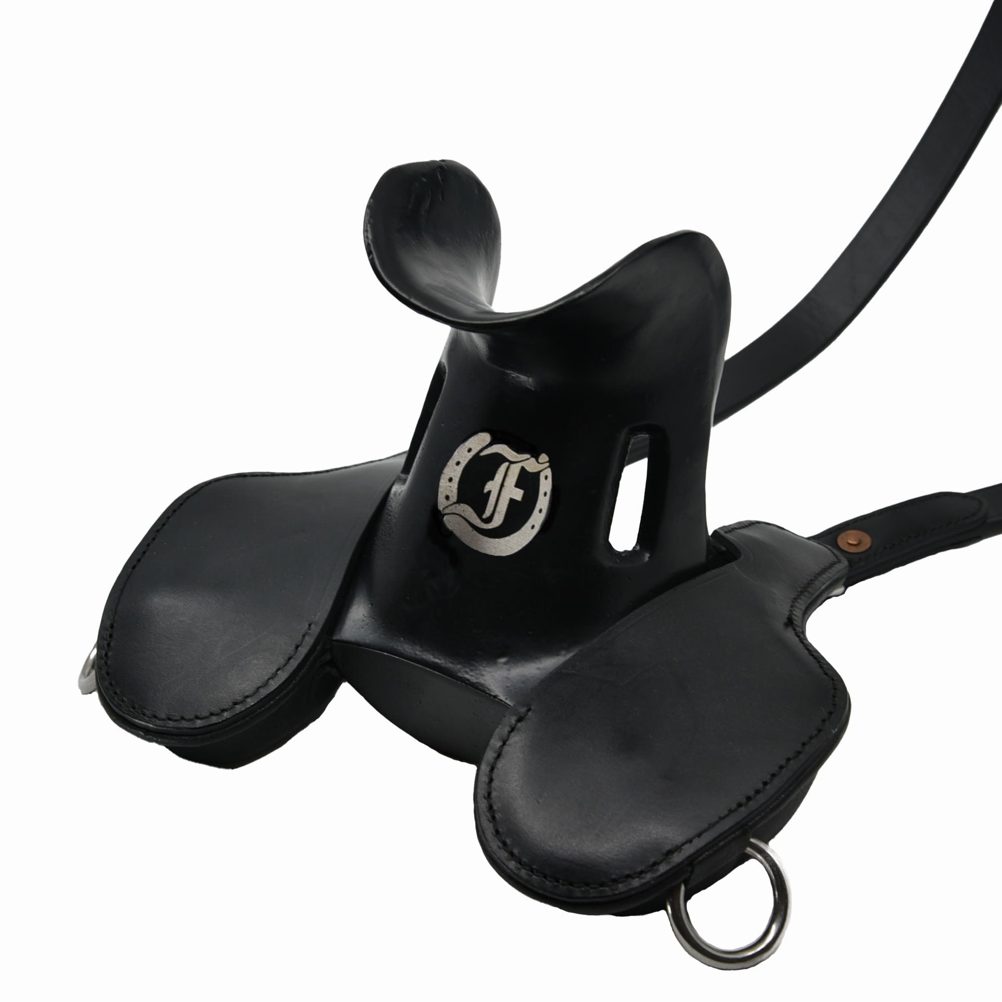 Freedman's M Pattern Crupper: Black Leather Crupper with Silver Freedman’s Brand Logo and Buckle Details