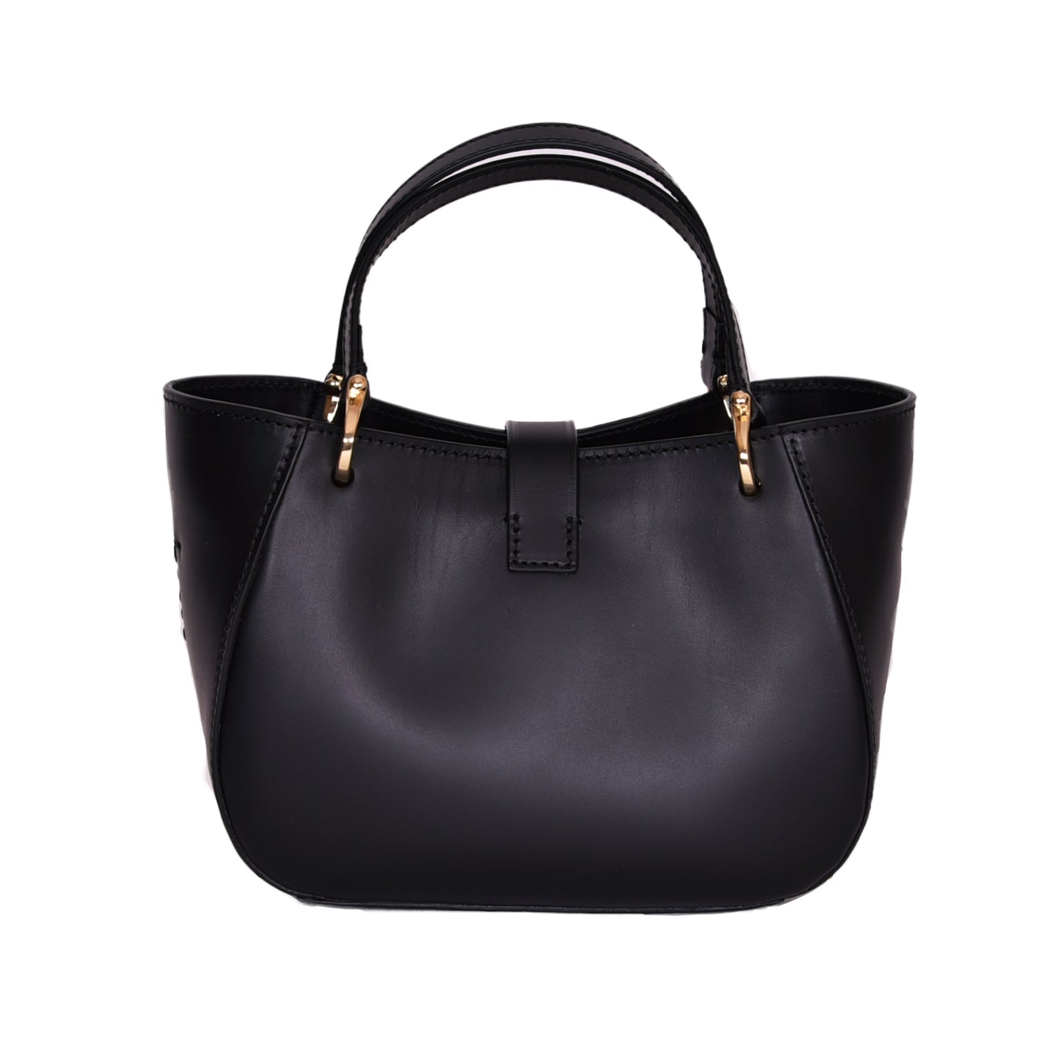Back view of black leather Mini Cabriolet Bag by Freedman's, showing curved silhouette and top handle.