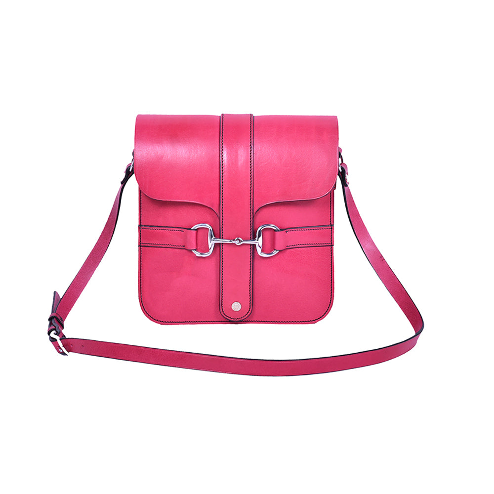 Pink Leather Large Snaffle Bit Shoulder Bag with gold-tone hardware.