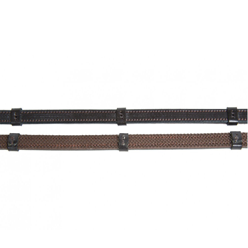 Inside Rubber Ratchet Reins: Leather Reins with Rubber Inside Grip, Ratchet Detailing, and Buckle Closures