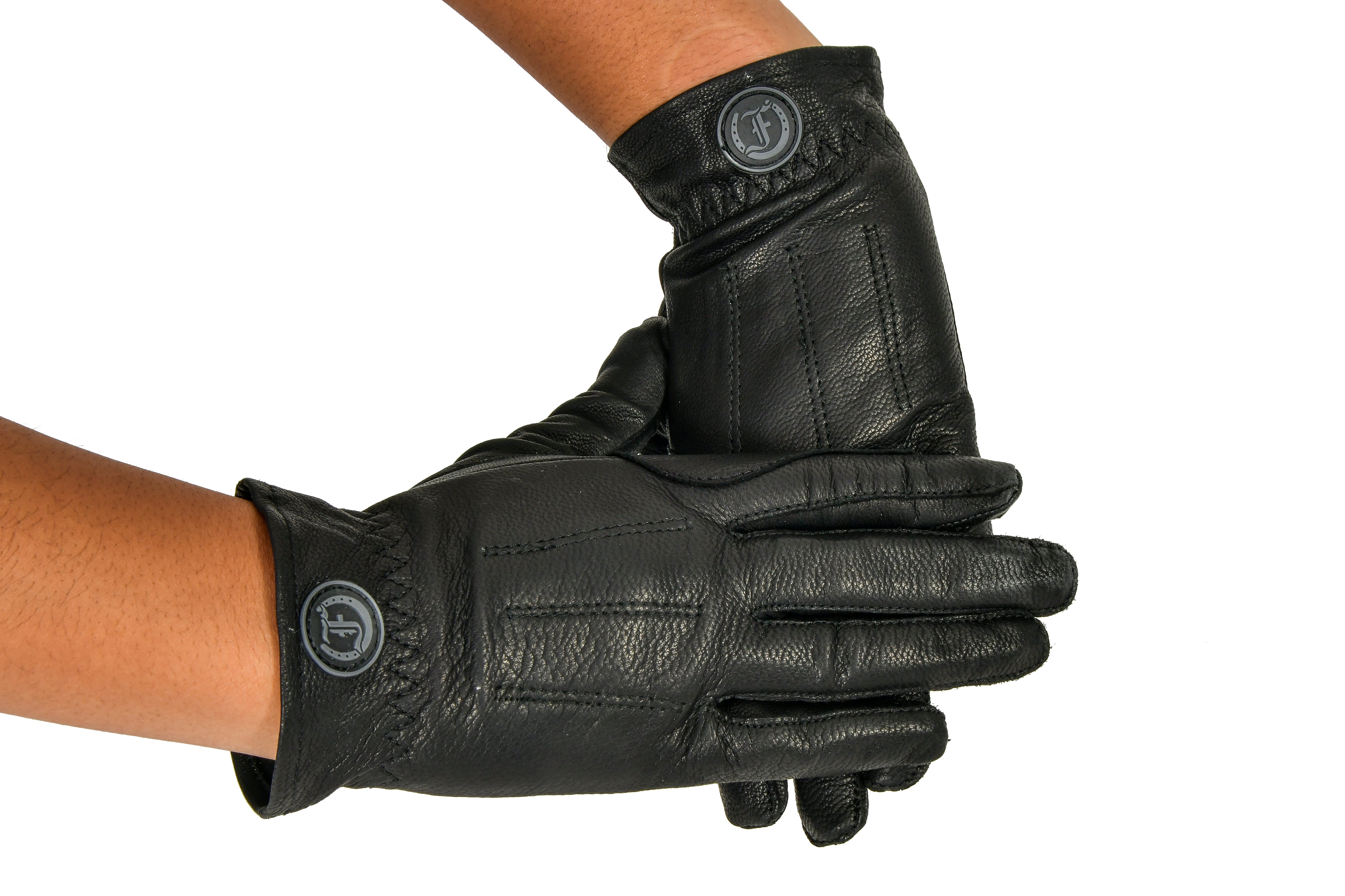 Children's Riding Gloves: Black Leather Gloves with Elastic Wrist and Freedman’s Logo Patch for Equestrian Use