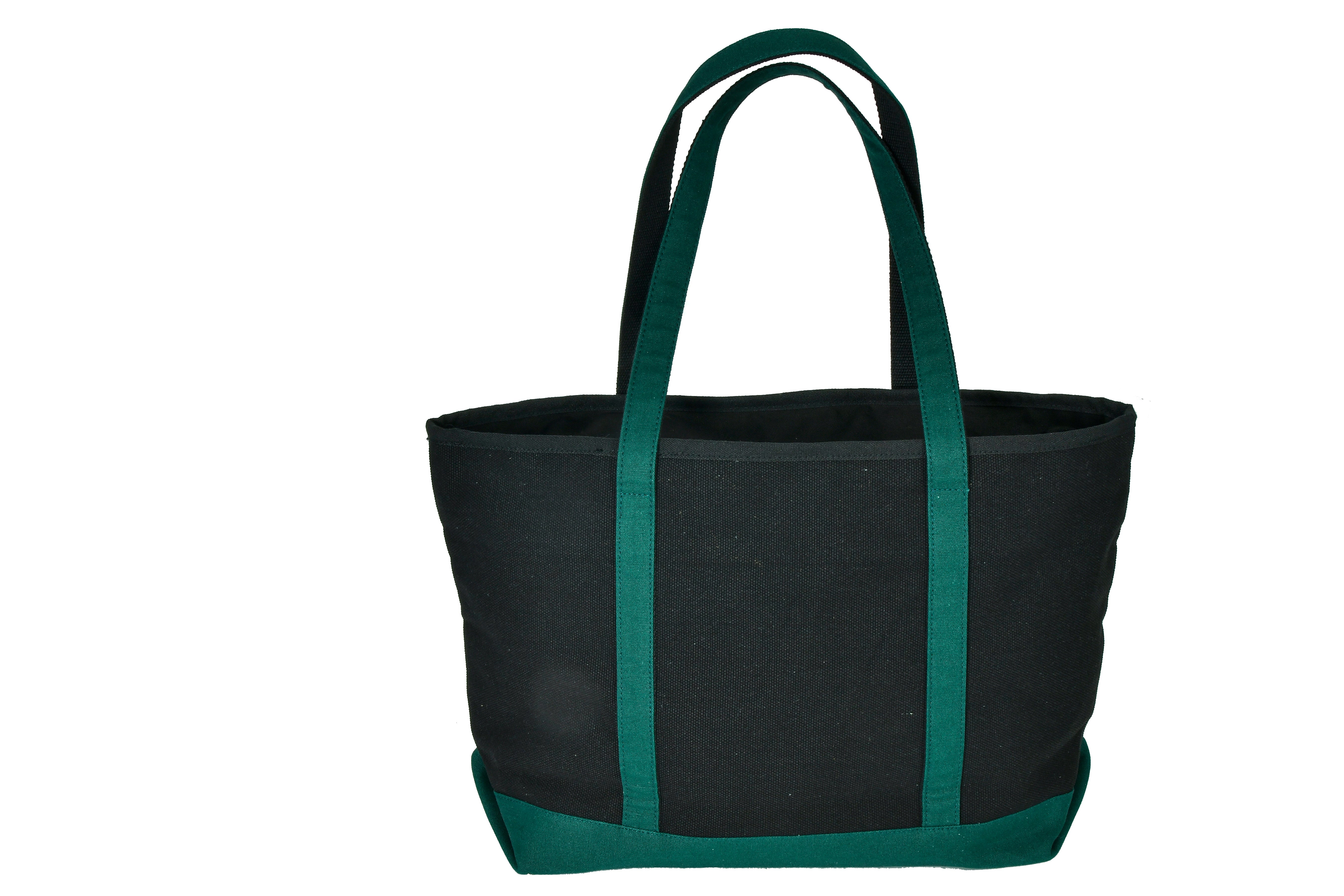 Back view of Oxford Large Cotton Tote in black and green, standing on a white background.