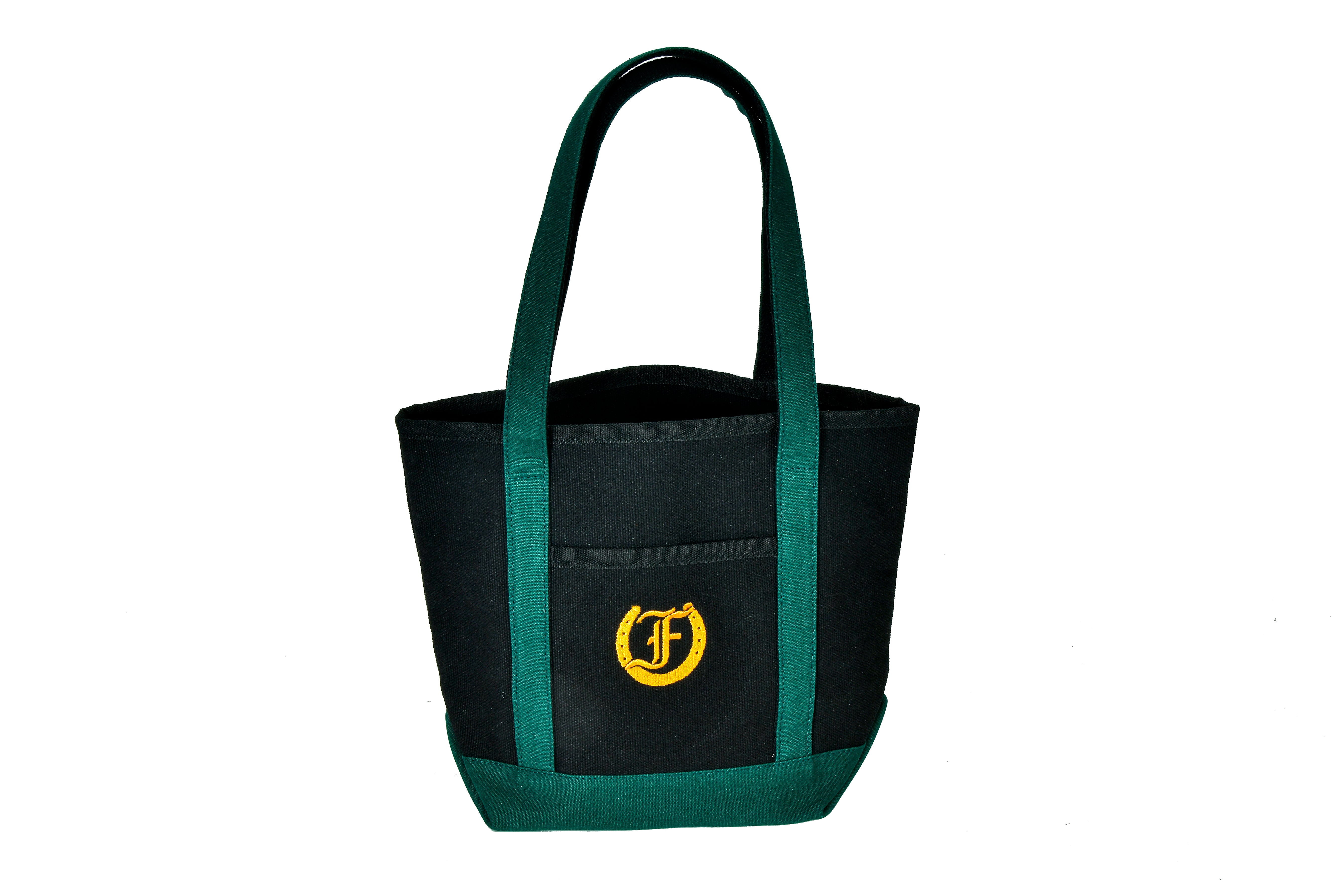 Casual Cotton Tote Bag: Freedman's Fitzroy Small Tote in Black with Green Accents and Gold Logo Embroidery