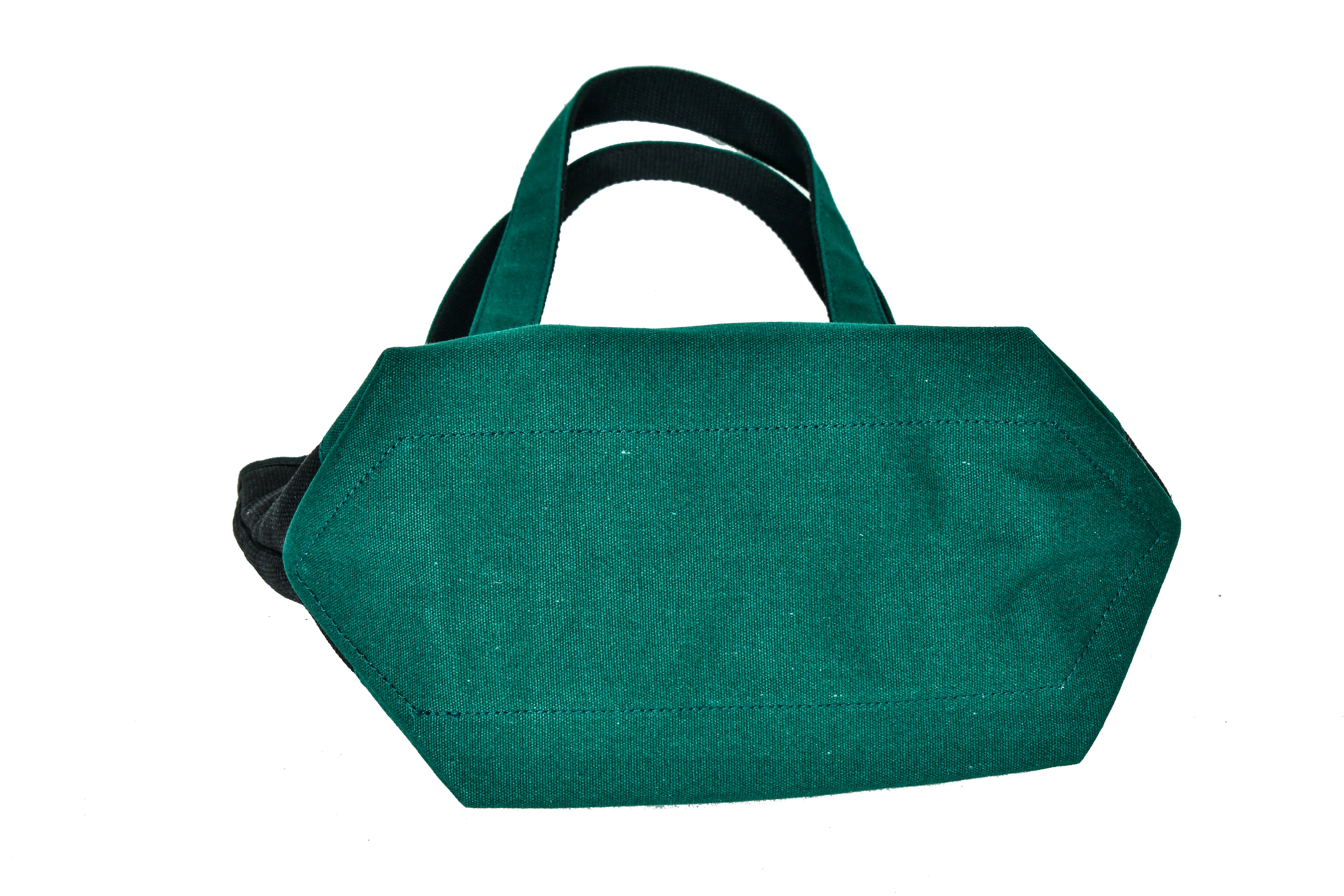 Fitzroy Small Cotton Tote Bag, Bottom View: Green Canvas with Structured Base and Dual Handles