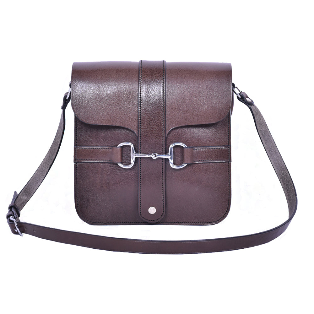 Brown Leather Large Snaffle Bit Shoulder Bag with gold-tone hardware.