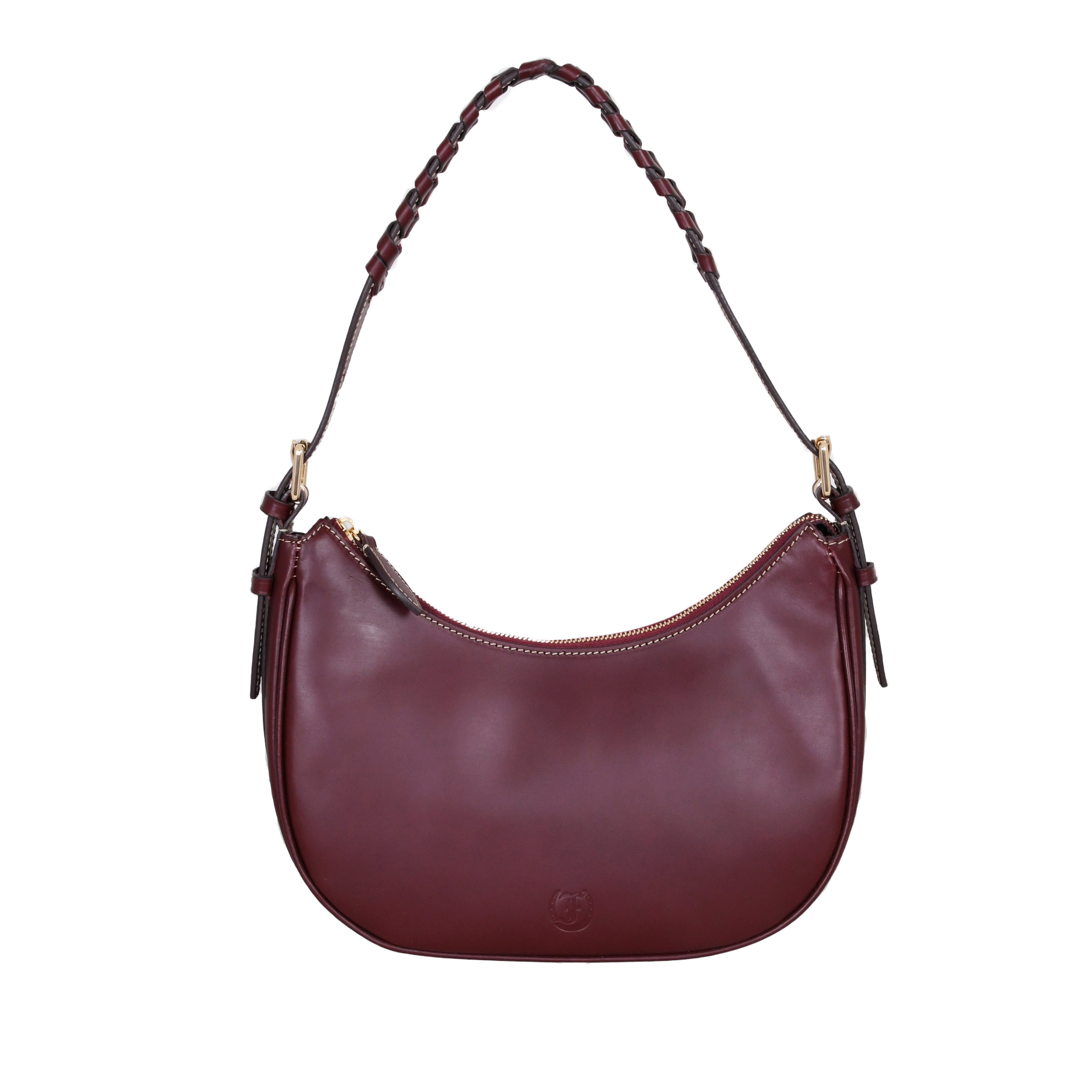 Bordeaux Brett Bag with braided shoulder strap, shown on a white background.