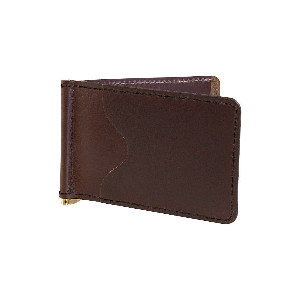 Brown leather Billfold on a white background.