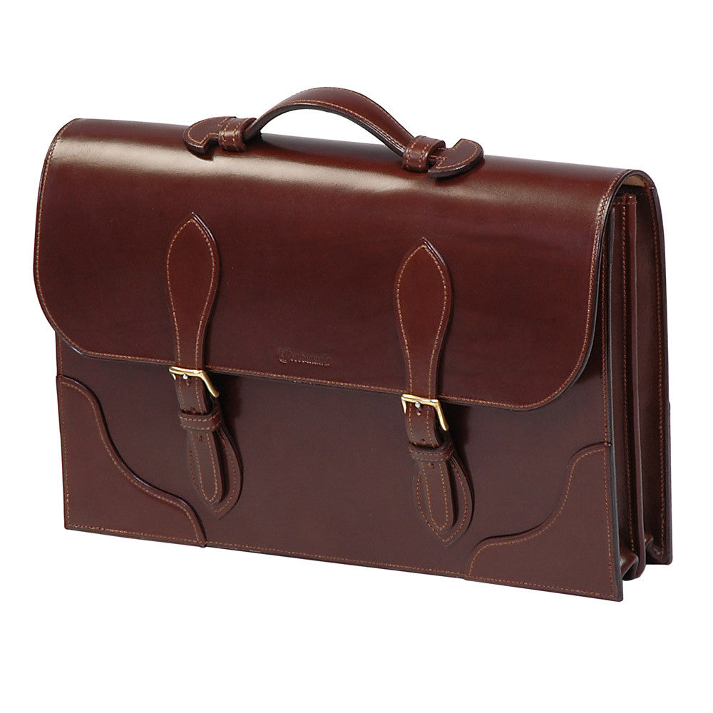 Freedman's Classic Briefcase: Brown Leather Briefcase with Flap Closure, Buckle Details, and Top Handle
