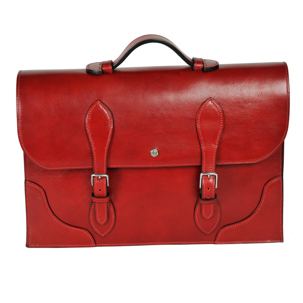 Freedman's Classic Briefcase: Red Leather Briefcase with Flap Closure, Buckle Details, and Top Handle