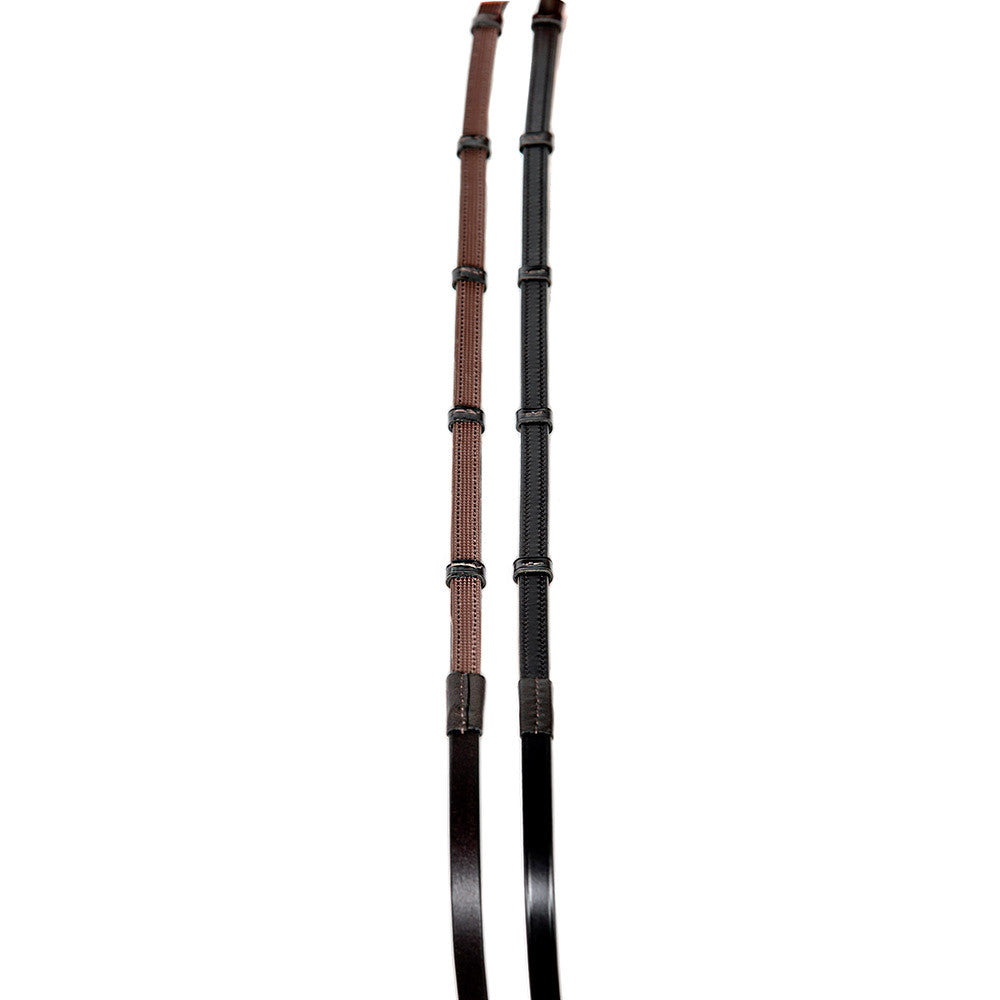 Inside Rubber Ratchet Reins: Leather Reins with Rubber Inside Grip, Ratchet Detailing, and Buckle Closures