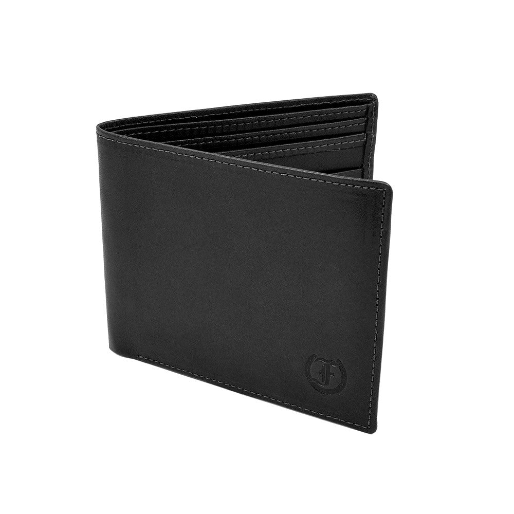 Black leather Men's Wallet by Freedman's with visible stitching and embossed logo.