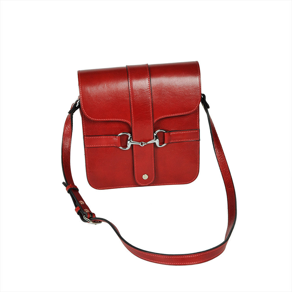Red Leather Large Snaffle Bit Shoulder Bag with gold-tone hardware.
