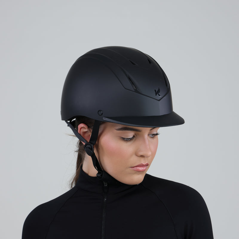 Woman Wearing Matte Black Shires Karben Matteo Riding Helmet