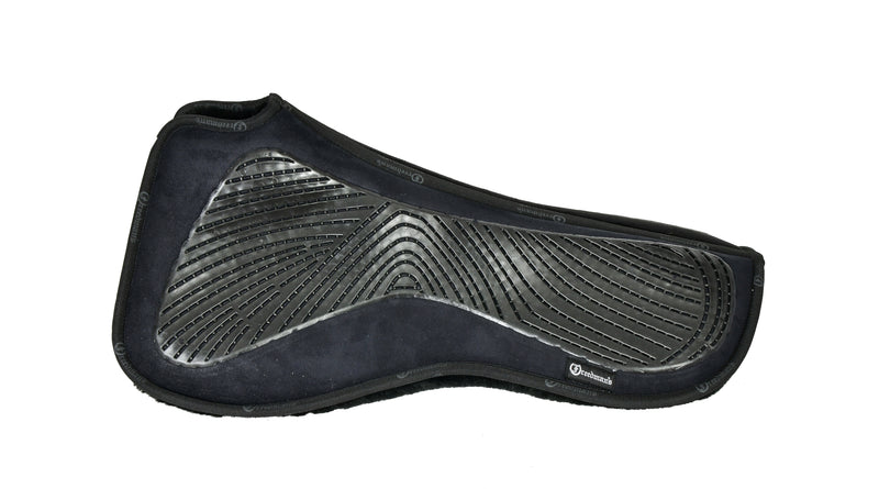 Black Acavallo gel/silicone and memory foam half pad with cut-back design and black eco fleece lining - Silo