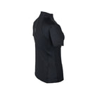 Freedman's Tess Ladies' 1/4 Zip Short Sleeve Top, black, back angled view, form-fitting, short sleeves, 1/4 zip with black zipper, small logo detail on back, white background.