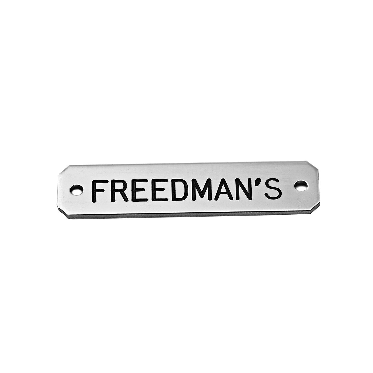 Chrome engraved metal halter plate with the text 'FREEDMAN'S' on it, typically used for marking ownership on horse halters.