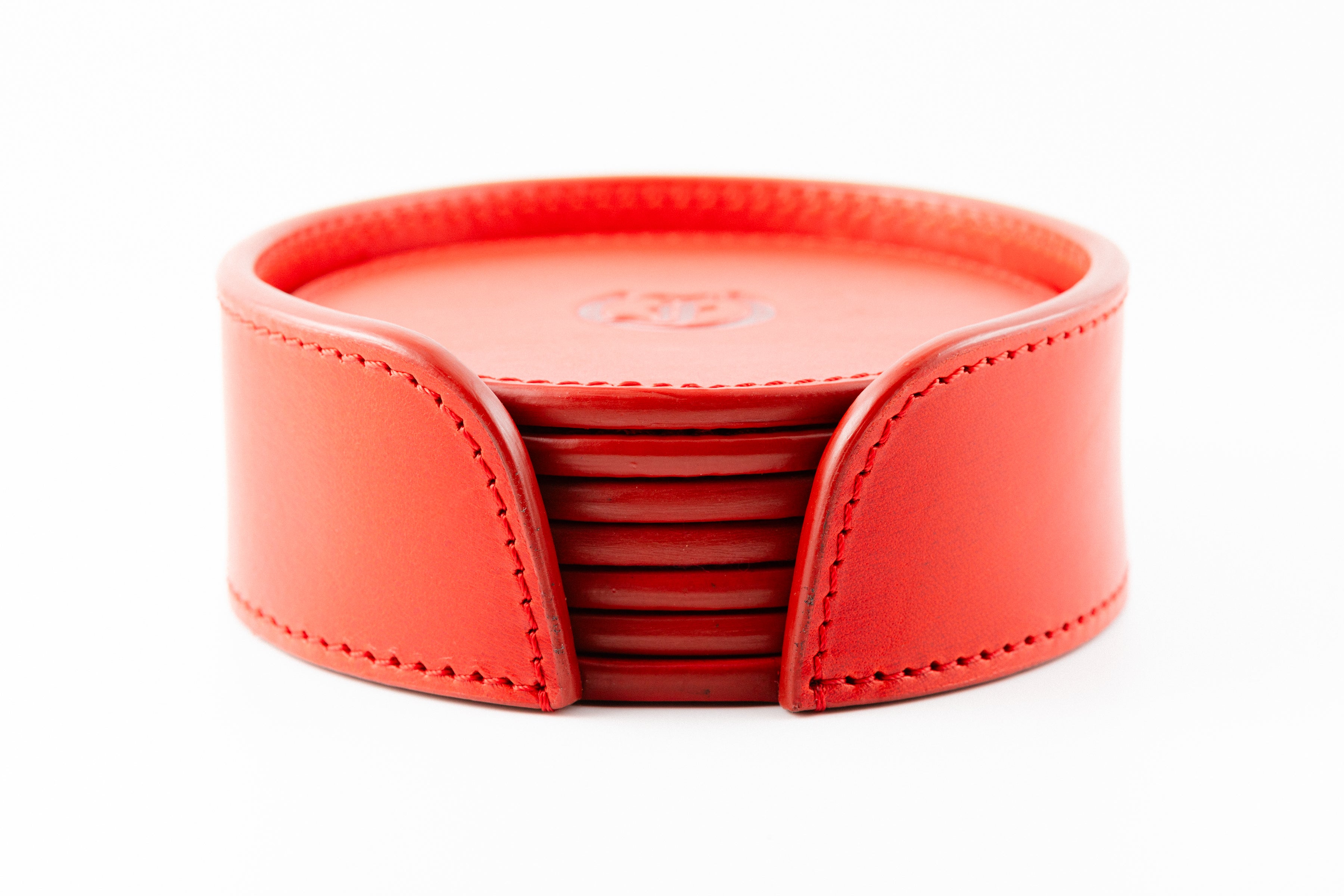 Freedman's Red Leather Coaster Set in Holder - Set of 6