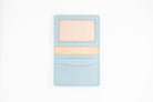 Freedman's Credit Card Holder: Black Leather Wallet, Open View Showing Card Slots and ID Window - Ice Blue