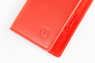 Freedman's Credit Card Holder: Logo Detail on Red Leather
