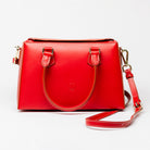 Freedman's Dormeuse Bag: Red Leather Handbag with Top Handle and Gold Hardware