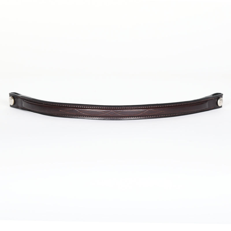 Brown leather Square Fancy Stitched Hunter Browband by Freedman's with decorative stitching and silver button, displayed on a light background.