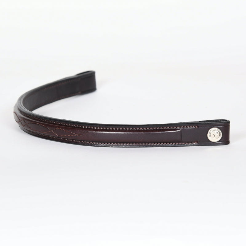 Brown leather Square Fancy Stitched Hunter Browband by Freedman's with decorative stitching and silver button, displayed on a light background.