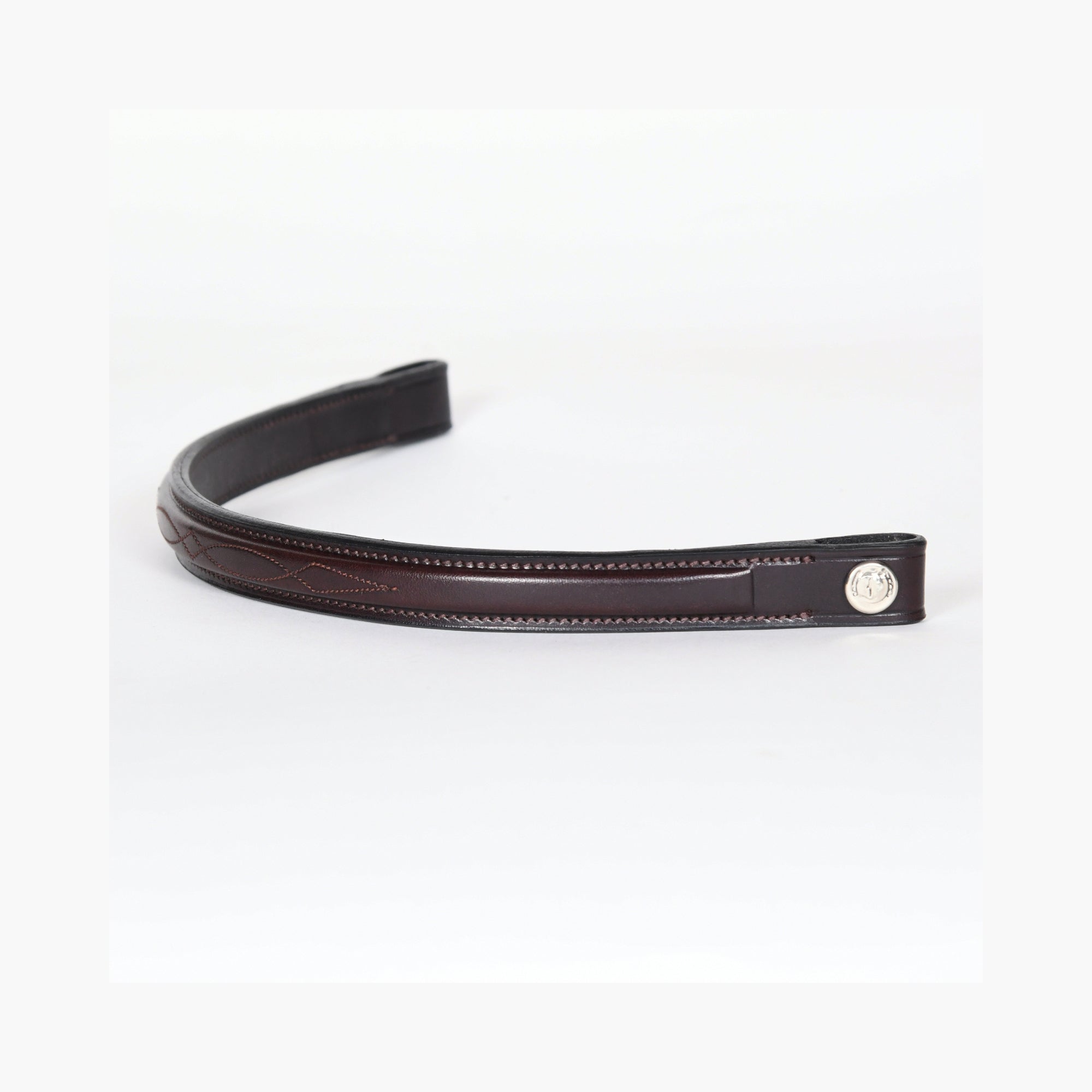 Brown leather Square Fancy Stitched Hunter Browband by Freedman's with decorative stitching and silver button, displayed on a light background.