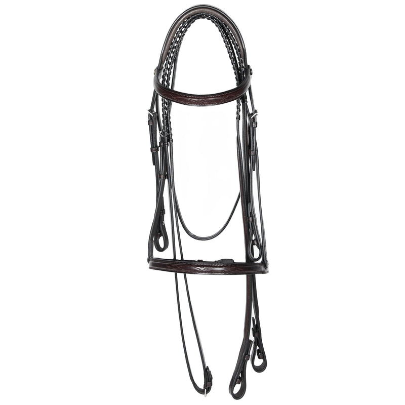 Brown leather Square Fancy Stitched Snaffle Laced Front Reins 5/8" by Freedman's, displayed on a white background.