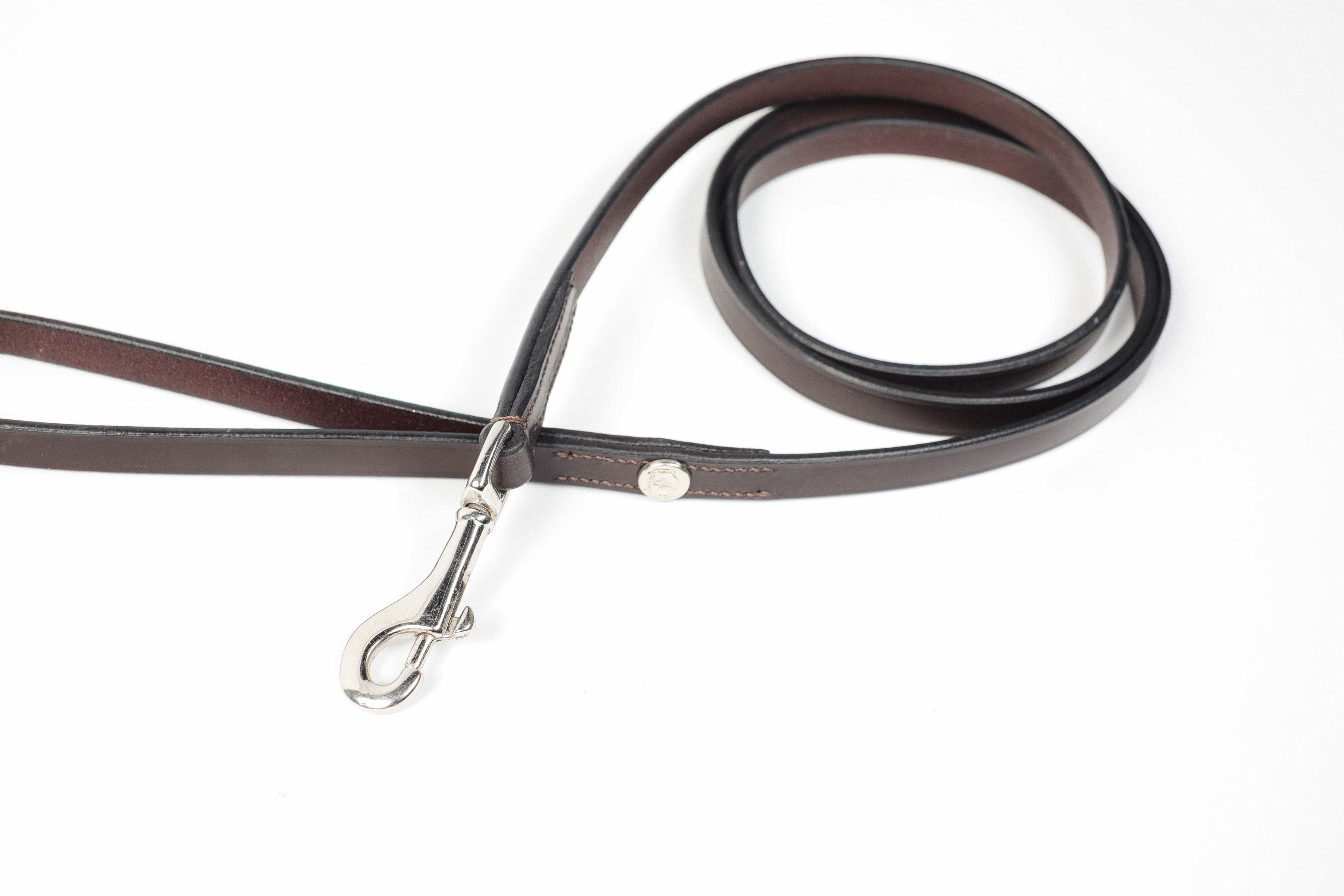 Brown Leather Flat Dog Lead with Silver Snap Hook