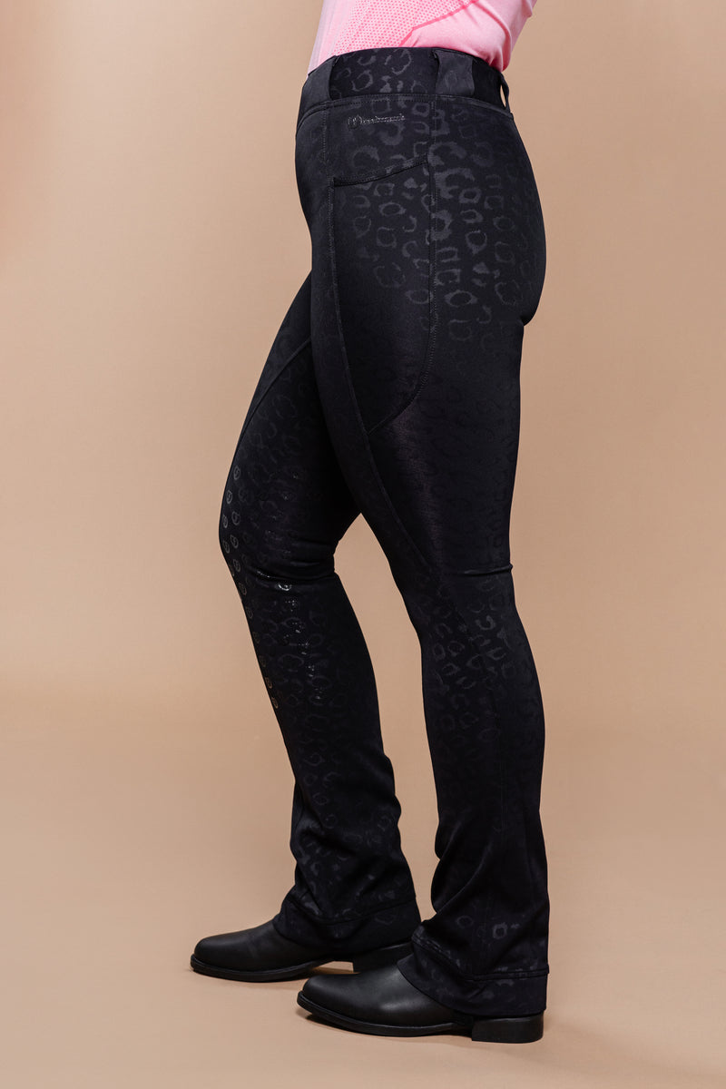 Stylish Tous les Jours Jods - Black Cheetah  by Freedman's – sleek, comfortable, and perfect for equestrian fashion. - Side View