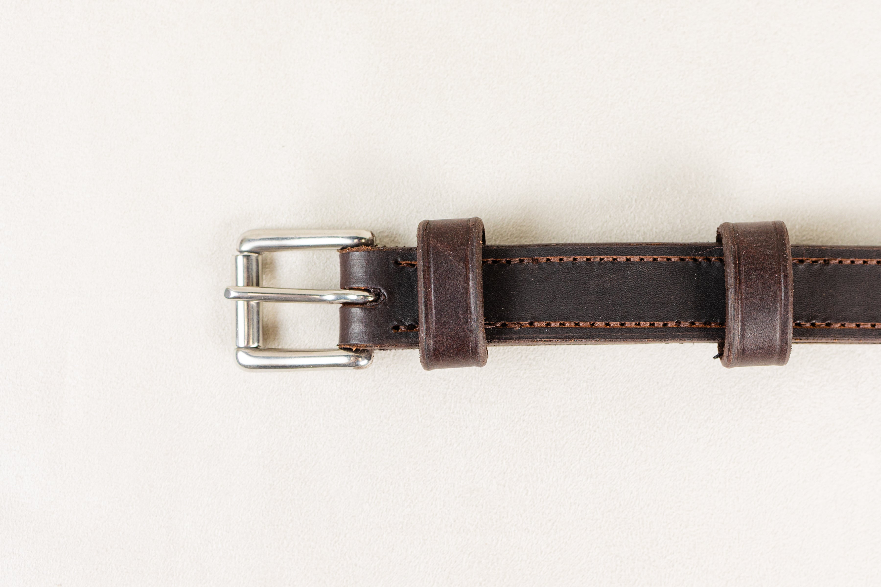 Detailed View of Buckle and Leather Texture on ACTraining Balance Strap, Horse Tack

