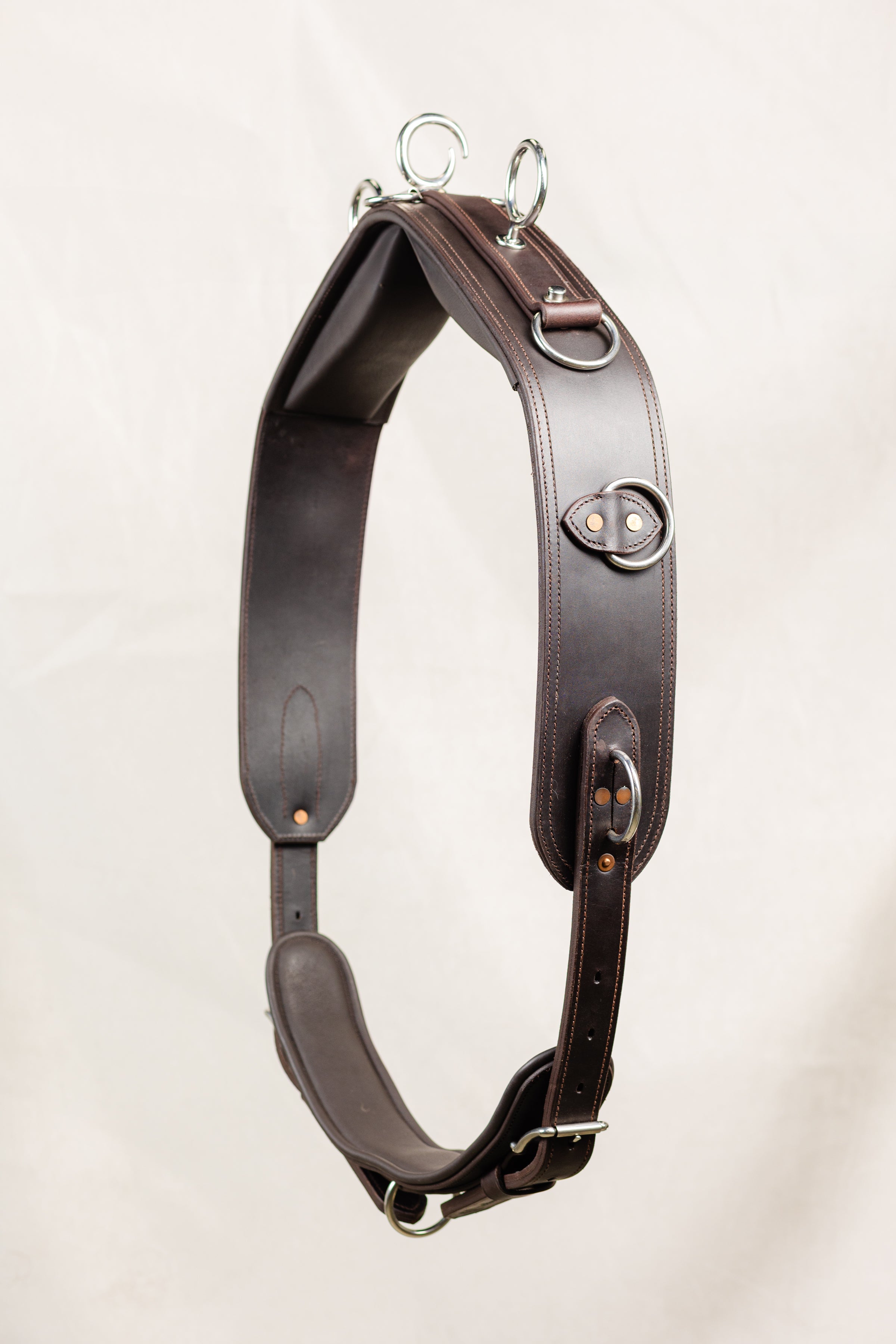 ACTraining Jog Pad with Belly Band, Brown Leather, Padded Design with Metal Rings and Buckles, Horse Training Equipment 