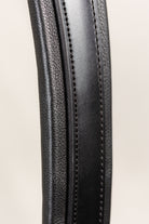 Close-up of Leather Grain Texture and Stitching Detail on Freedman Tail Set complete, Black Leather