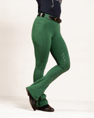 Green Cheetah Jods with the  Patent Scalloped Spur Belt and Pisgah Jodhpur Boot on a white background.